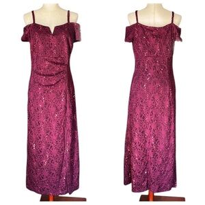 Candalite Petite Plum Colored Lace Dress with side Ruching